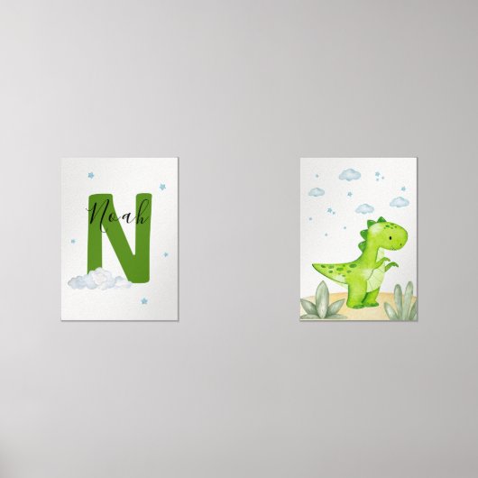 Green Dinosaur Nursery Wall Art Set of 2 Print Set (Vorderseite)