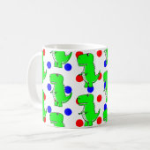 Green Dinosaur Red Blue Polka Dot Pattern Kaffeetasse (Vorderseite Links)