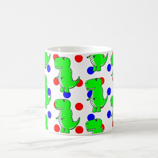 Green Dinosaur Red Blue Polka Dot Pattern Kaffeetasse (Mittel)