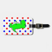 Green Dinosaur Red Blue Polka Dots Gepäckanhänger (Vorderseite horizontal)