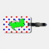 Green Dinosaur Red Blue Polka Dots Gepäckanhänger (Rückseite horizontal)