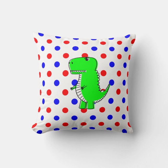 Green Dinosaur Red Blue Polka Dots Throw Pillow Kissen (Vorderseite)