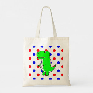 Green Dinosaur Red Blue Polka Dots Tote Tag Tragetasche