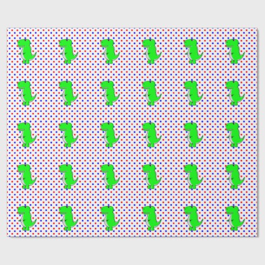 Green Dinosaur Red Blue Polka Dots Wrapping Paper Geschenkpapier (Flach)