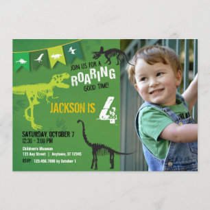 Green Dinosaur Roaring Boys Einladung zum Geburtst