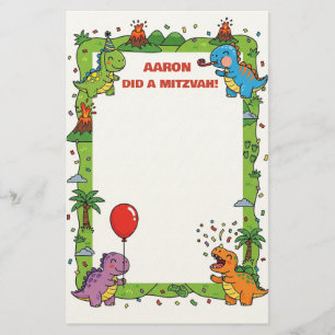 Green Dinosaur Themed Persönlicher Name Mitzvah Hi Briefpapier