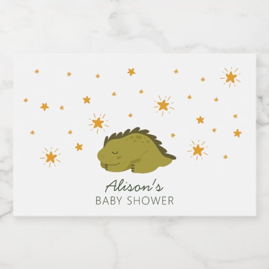 Green Dinosaur Twinkle Stars Gender Neutral Mini Schaumweinetikett (Einzelnes Label)