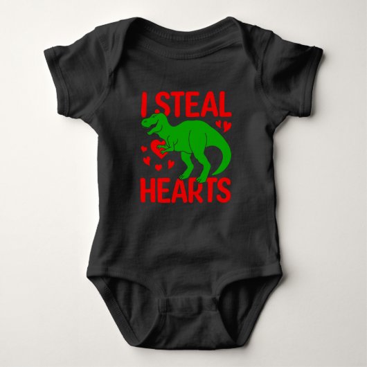 Green Dinosaur Valentine I Steal Hearts Baby Strampler (Vorderseite)