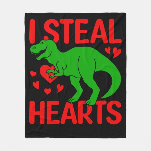 Green Dinosaur Valentine I Steal Hearts Fleecedecke (Vorderseite)