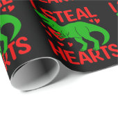 Green Dinosaur Valentine I Steal Hearts Geschenkpapier (Rolleneckpunkt)