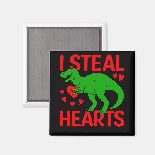 Green Dinosaur Valentine I Steal Hearts Magnet (Vorderseite/Rückseite)
