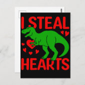 Green Dinosaur Valentine I Steal Hearts Postkarte (Vorne/Hinten)