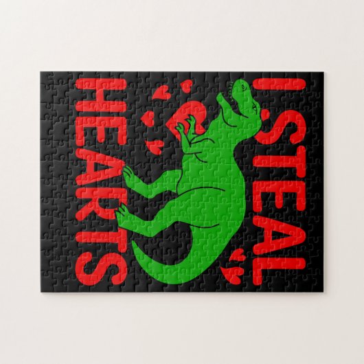 Green Dinosaur Valentine I Steal Hearts Puzzle (Horizontal)