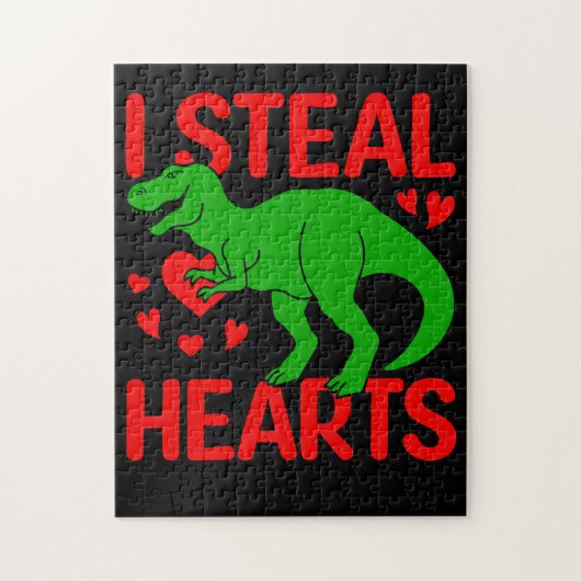 Green Dinosaur Valentine I Steal Hearts Puzzle (Vertikal)
