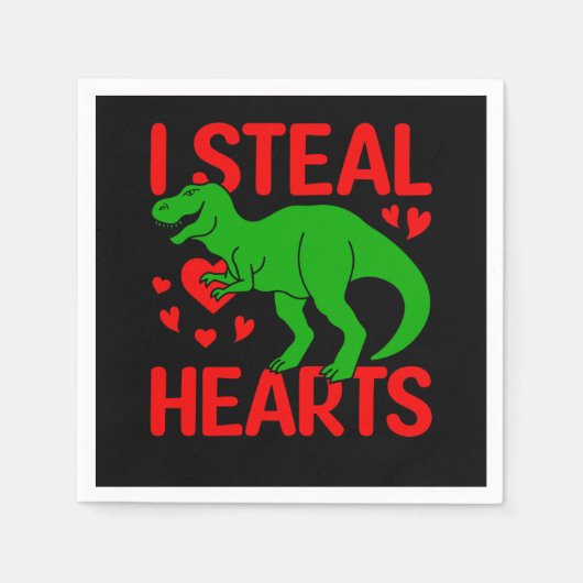 Green Dinosaur Valentine I Steal Hearts Serviette (Vorderseite)