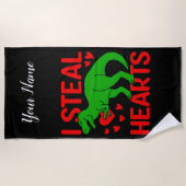 Green Dinosaur Valentine I Steal Hearts Strandtuch (Vorderseite)