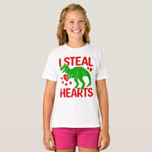Green Dinosaur Valentine I Steal Hearts T-Shirt (Vorne ganz)