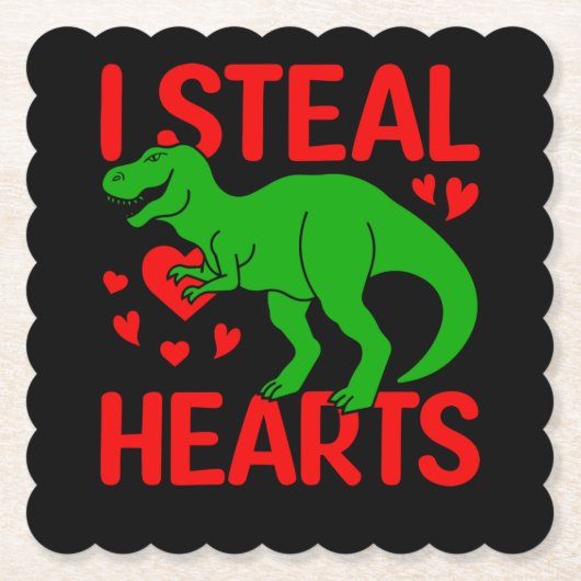 Green Dinosaur Valentine I Steal Hearts Untersetzer (Vorderseite)