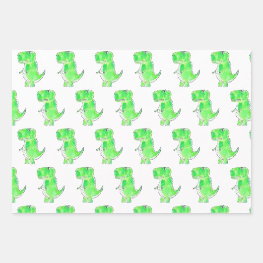 Green Dinosaur Wasserfarbe Zeichnend Geschenkpapier Set (Vorderseite 2)