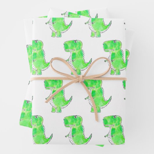 Green Dinosaur Wasserfarbe Zeichnend Geschenkpapier Set (Beispiel)