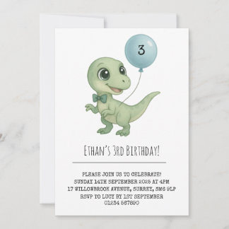Green Dinosaurier mit Bow Krawatte Geburtstag Einladung