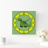 Green Dinosaurier Wall Clock für Kinder Quadratische Wanduhr (Zuhause)