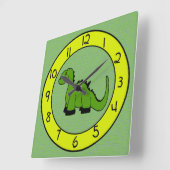 Green Dinosaurier Wall Clock für Kinder Quadratische Wanduhr (Winkel)
