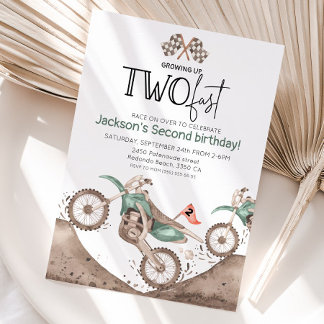 Green Dirt Bike 2nd birthday - Growing up two fast Einladung