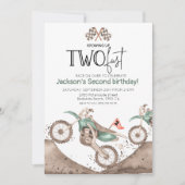 Green Dirt Bike 2nd birthday - Growing up two fast Einladung (Vorderseite)