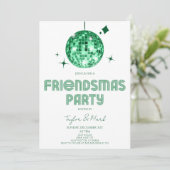 Green Disco Ball Cheers Friendsmas Party Einladung (Stehend Vorderseite)