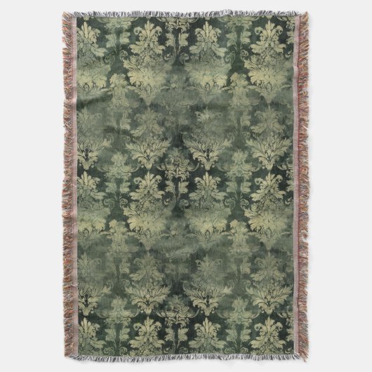 Green Distressed Damask Muster Decke (Vorderseite Vertikal)