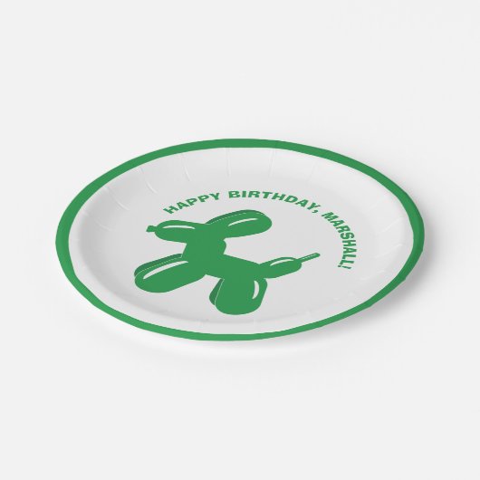 Green Dog Ballon Tier Personalisiertes Party Pappteller (Schrägansicht)