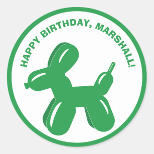 Green Dog Ballon Tierskulptur Personalisiert Runder Aufkleber