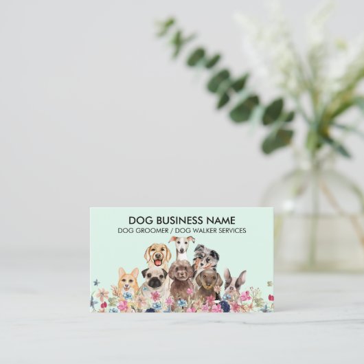 Green Dog Groomer Pet Sitter Walker flower garden Visitenkarte (Stehend Vorderseite)