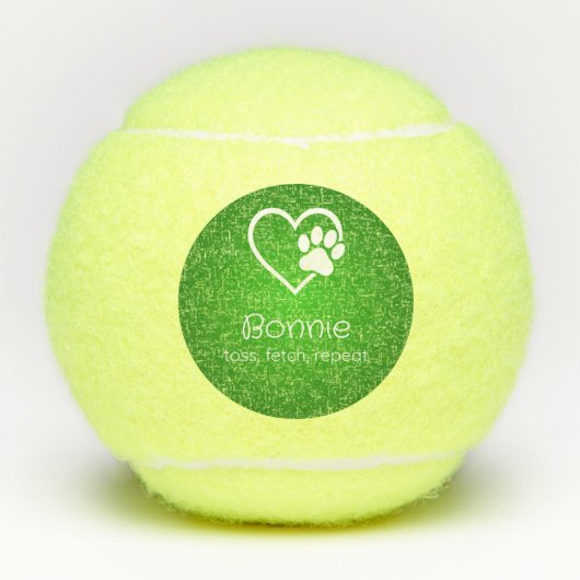 Green Dog Name Tennis Ball 'toss, fetch, repeat' (Vorderseite)