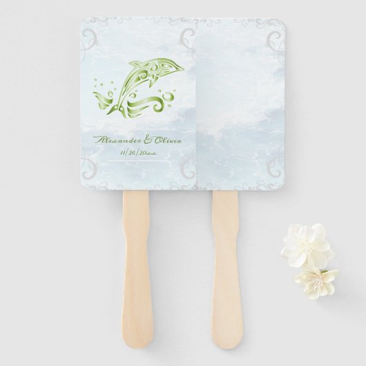 Green Dolphin Gastgeschenk Hochzeit Hand Fan Fächer (Vorne und Hinten)
