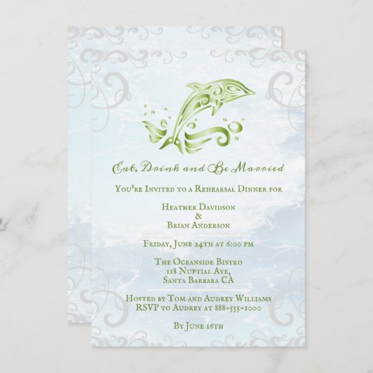 Green Dolphin Hochzeit Probe Dinner Einladung (Vorne/Hinten)