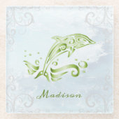 Green Dolphin Personalisiert Glass Untersetzer (Vorderseite)