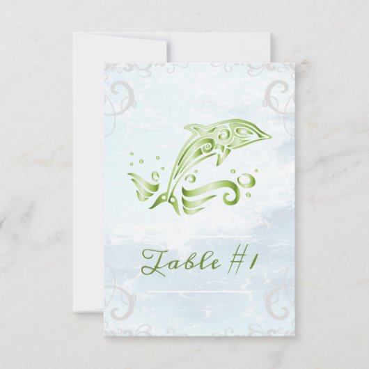 Green Dolphin Wedding Table Card Einladung (Vorderseite)