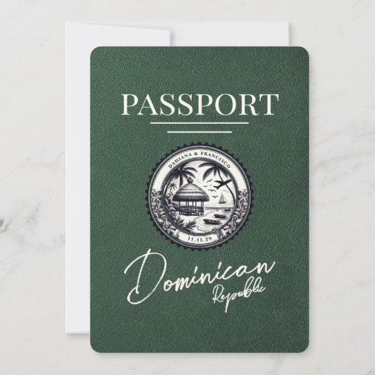 Green Dominiican Republic Pass Wedding Einladung (Rückseite)