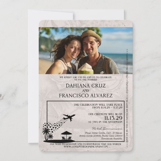 Green Dominiican Republic Pass Wedding Einladung (Vorderseite)