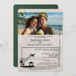 Green Dominiican Republic Pass Wedding Einladung