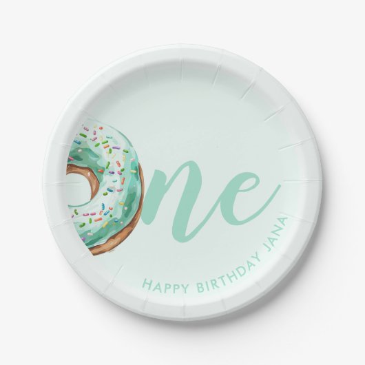 Green Donut Birthday Pappteller (Vorderseite)