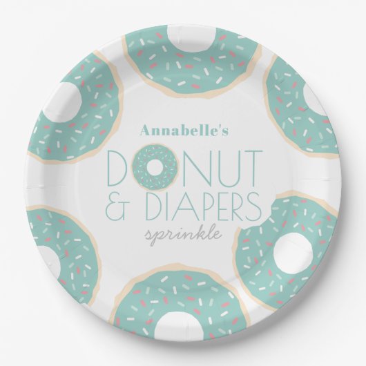 Green Donut & Diapers Kinderdusche Sprinkle Pappteller (Vorderseite)