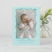 Green Doodle Bows Frame Birth Announcement Foto Ankündigung (Stehend Vorderseite)