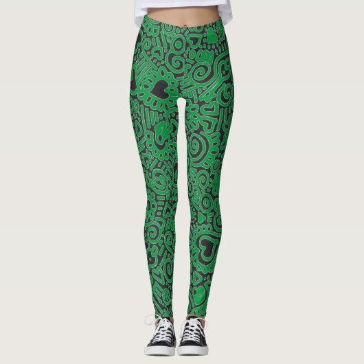Green Doodle Pattern Leggings (Vorderseite)