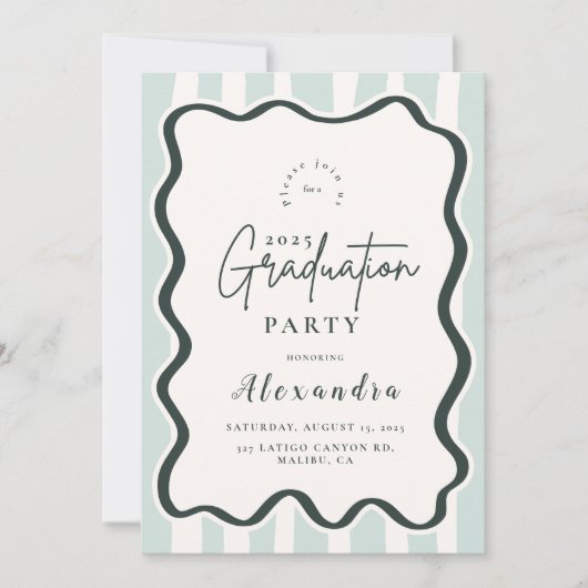 Green Doodle Wavy Frame Abschluss Einladung (Vorderseite)