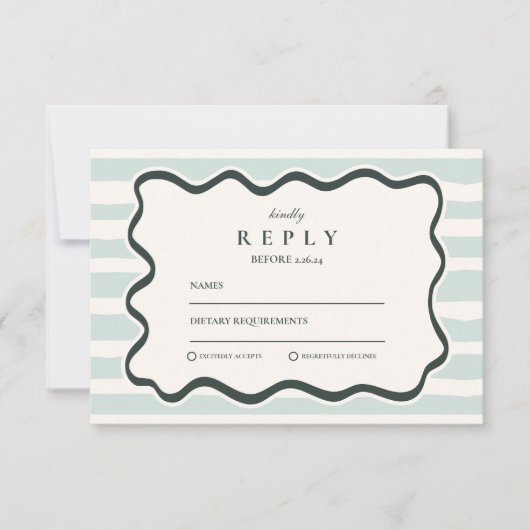 Green Doodle Wavy Frame Wedding RSVP Karte (Vorderseite)