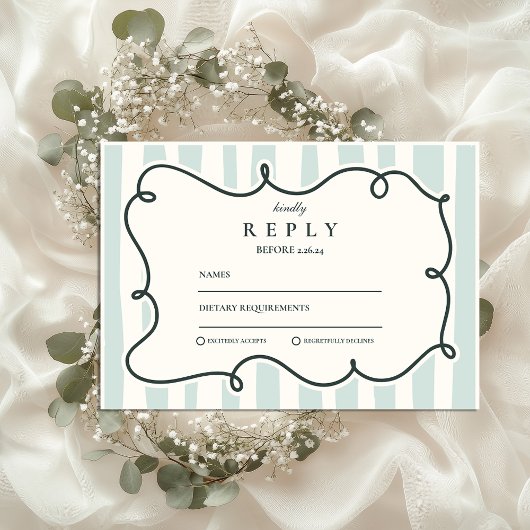Green Doodle Wavy Frame Wedding RSVP Karte