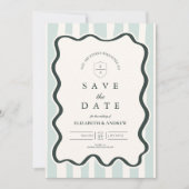 Green Doodle Wavy Frame Wedding Save The Date (Vorderseite)